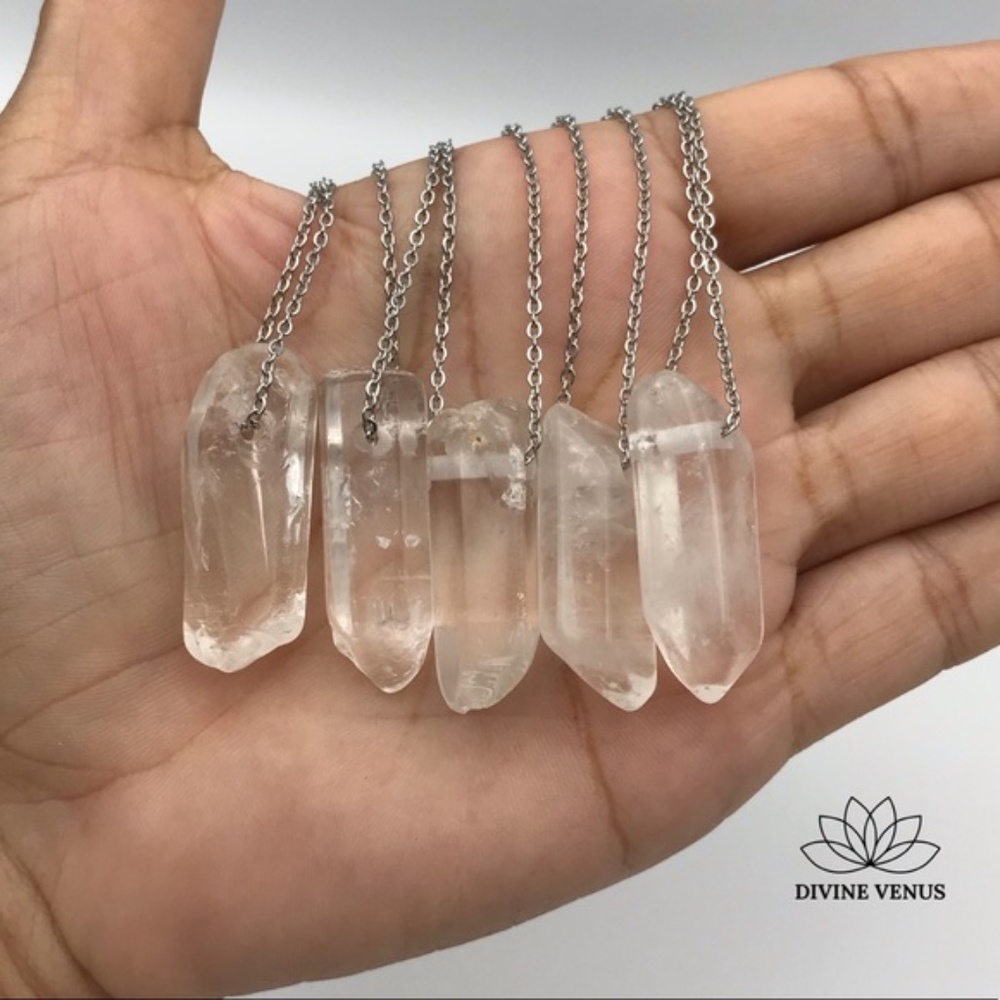 Clear Quartz Stainless Steel Necklace - Picture 2 of 7
